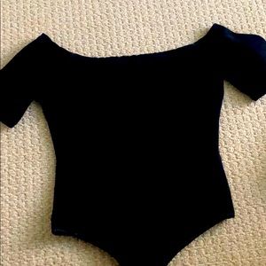 Black off shoulder body suit